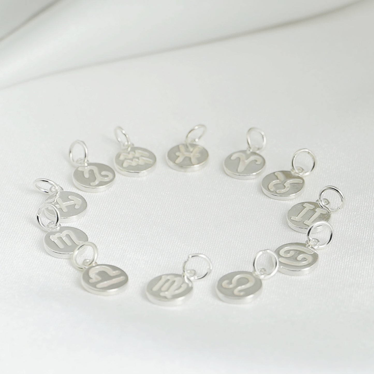 Sterling Silver 12 Monthly Horoscopes Zodiac Signs Disc Circle Charm Pendant - sugarkittenlondon