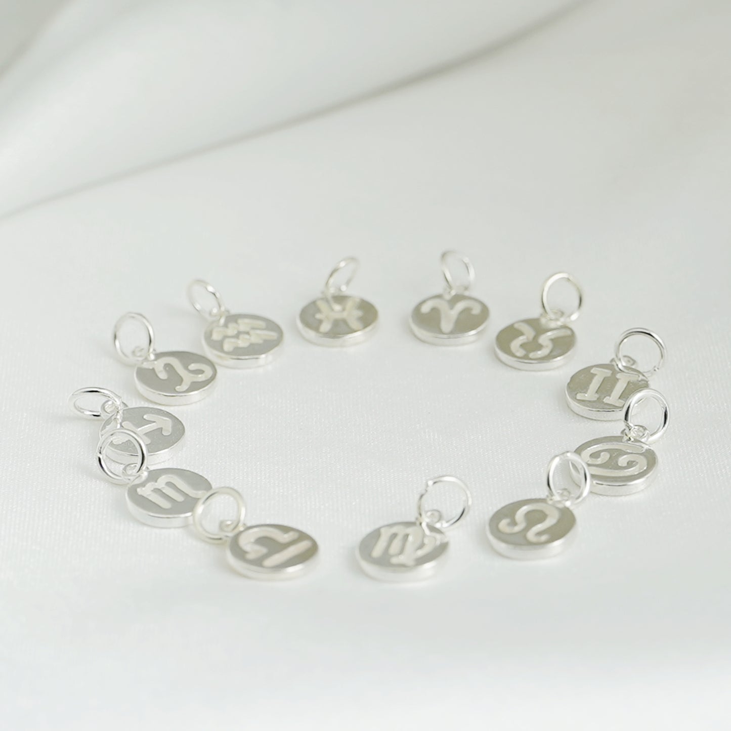 Sterling Silver 12 Monthly Horoscopes Zodiac Signs Disc Circle Charm Pendant - sugarkittenlondon
