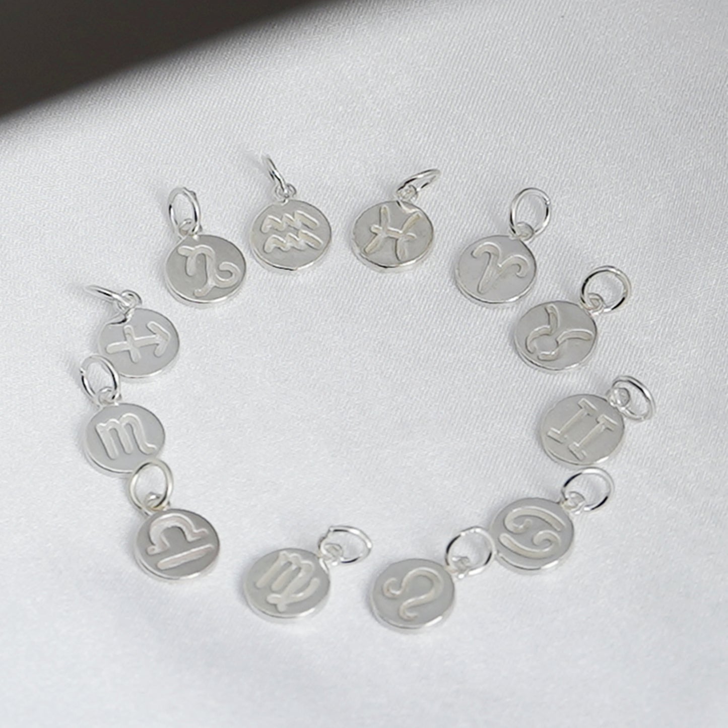 Sterling Silver 12 Monthly Horoscopes Zodiac Signs Disc Circle Charm Pendant - sugarkittenlondon