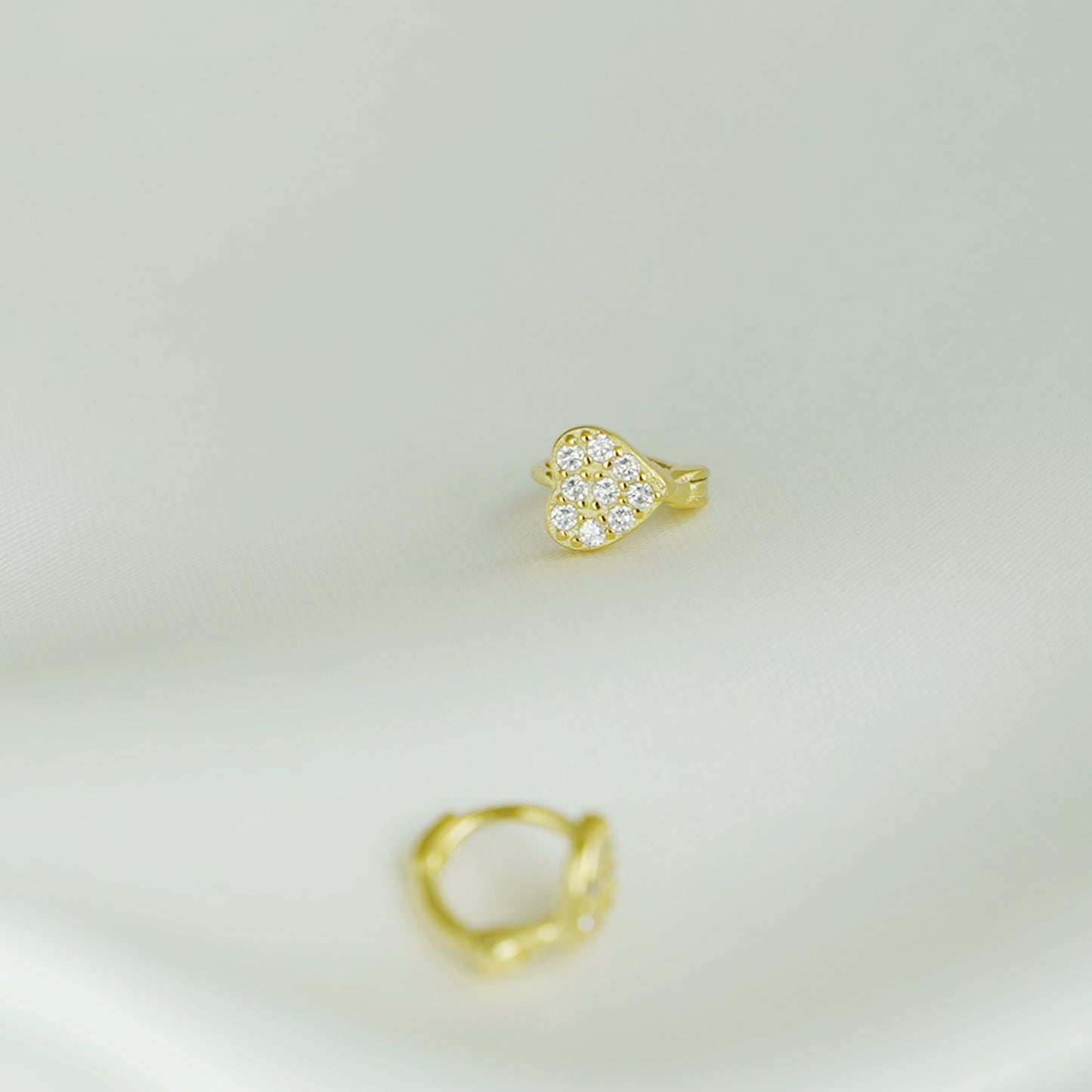 18K Gold on Sterling Silver Love Heart 6mm Hoop Paved CZ Huggie Cuff Earrings - sugarkittenlondon