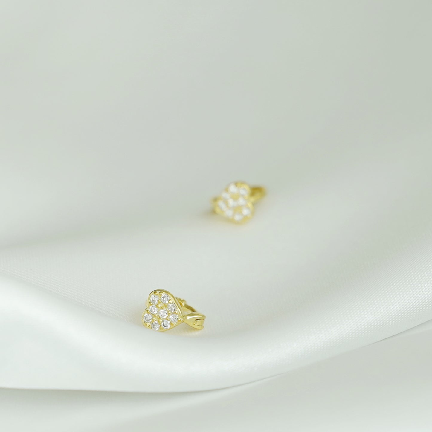 18K Gold on Sterling Silver Love Heart 6mm Hoop Paved CZ Huggie Cuff Earrings - sugarkittenlondon