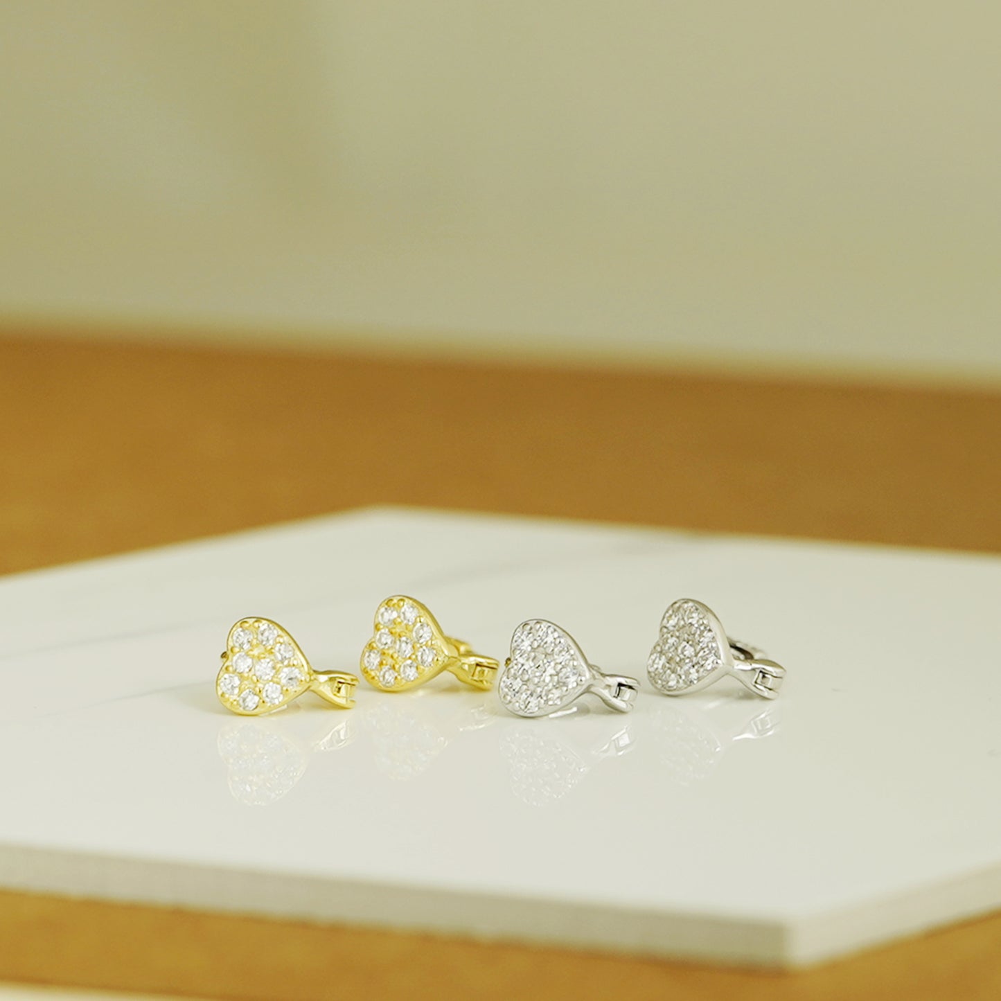 Sterling Silver Love Heart 6mm Hoop Paved CZ Huggie Cuff Earrings - sugarkittenlondon