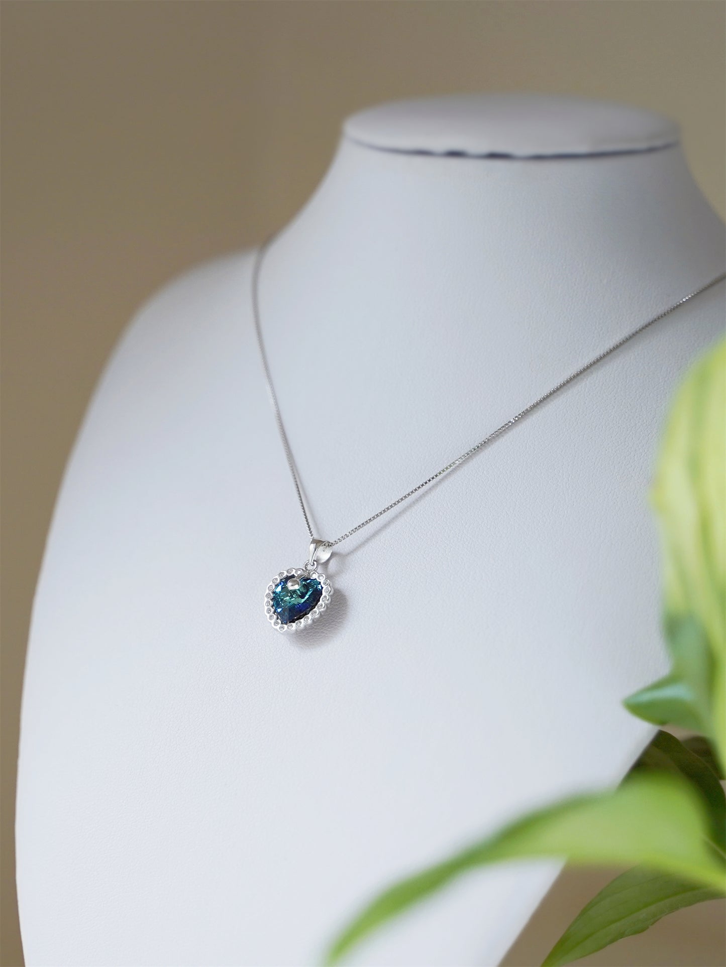Sterling Silver Light Blue CZ Bezel Solitaire Heart Pendant Necklace Gift Boxed - sugarkittenlondon