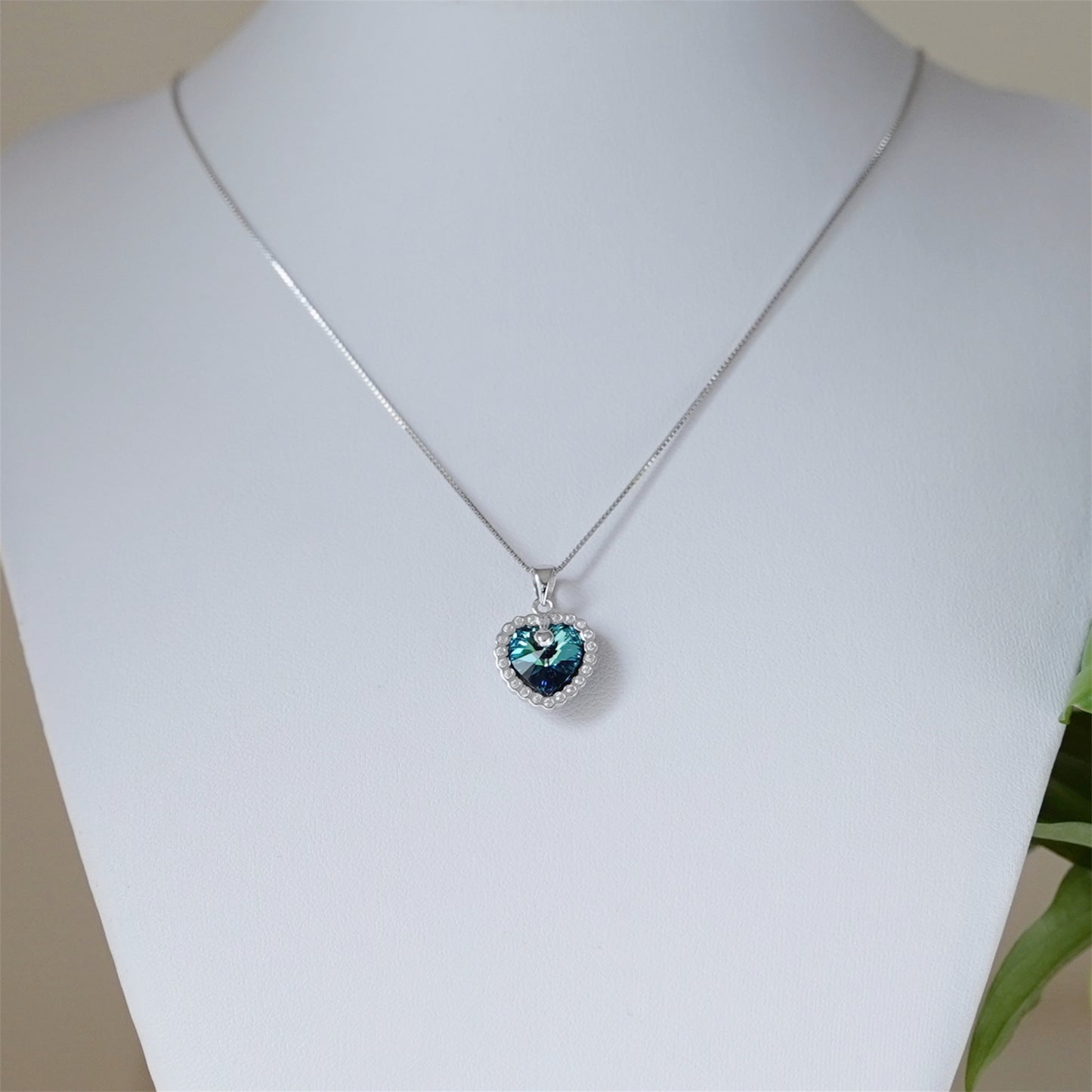 Sterling Silver Light Blue CZ Bezel Solitaire Heart Pendant Necklace Gift Boxed - sugarkittenlondon