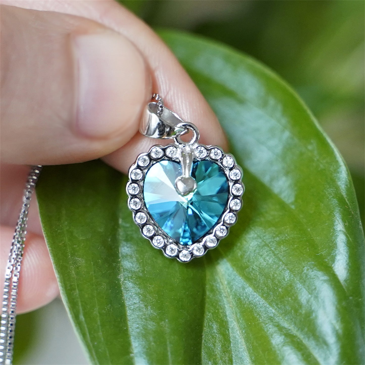 Sterling Silver Light Blue CZ Bezel Solitaire Heart Pendant Necklace Gift Boxed - sugarkittenlondon