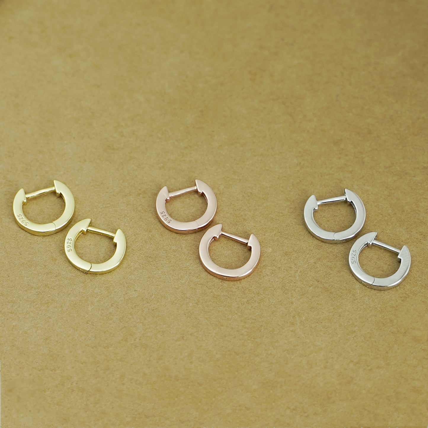 Sterling Silver Small Plain Latch Back U Hoop Huggie Hinged Earrings 3 Tones - sugarkittenlondon