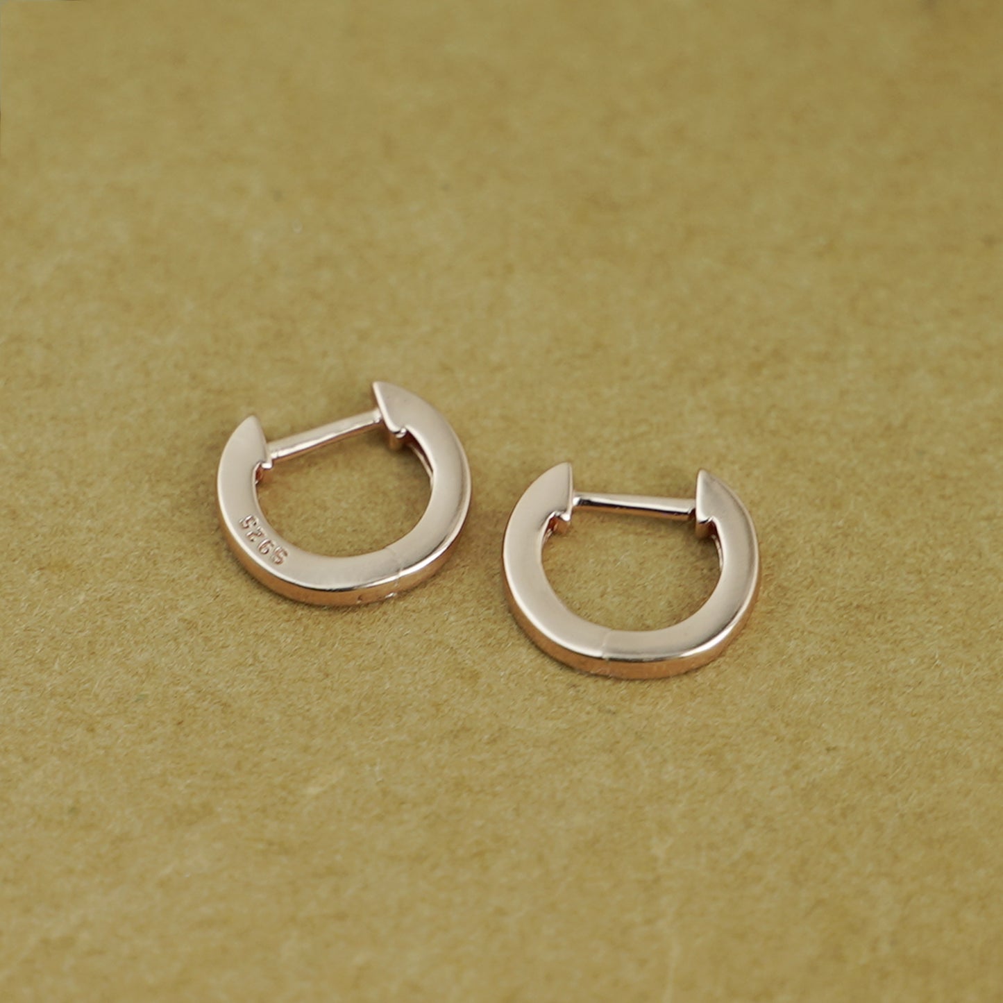 Sterling Silver Small Plain Latch Back U Hoop Huggie Hinged Earrings 3 Tones - sugarkittenlondon