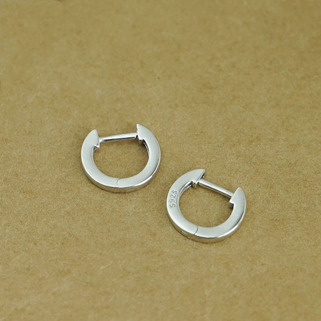 Sterling Silver Small Plain Latch Back U Hoop Huggie Hinged Earrings 3 Tones - sugarkittenlondon