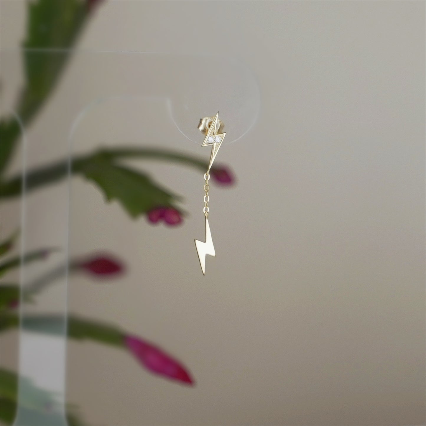 Gold on Sterling Silver Asymmetric Lightning Bolt Drop Dangle Stud Earrings - sugarkittenlondon