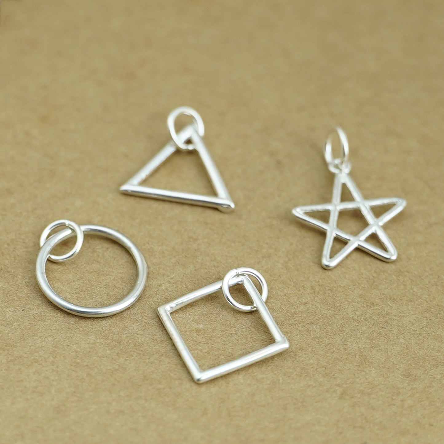 Sterling Silver Hollow Square Triangle Circle Star Necklace Earring Charm Pendant - sugarkittenlondon