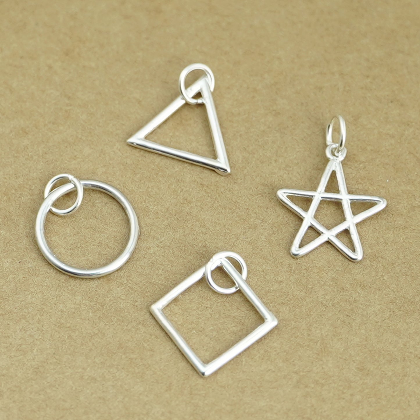 Sterling Silver Hollow Square Triangle Circle Star Necklace Earring Charm Pendant - sugarkittenlondon