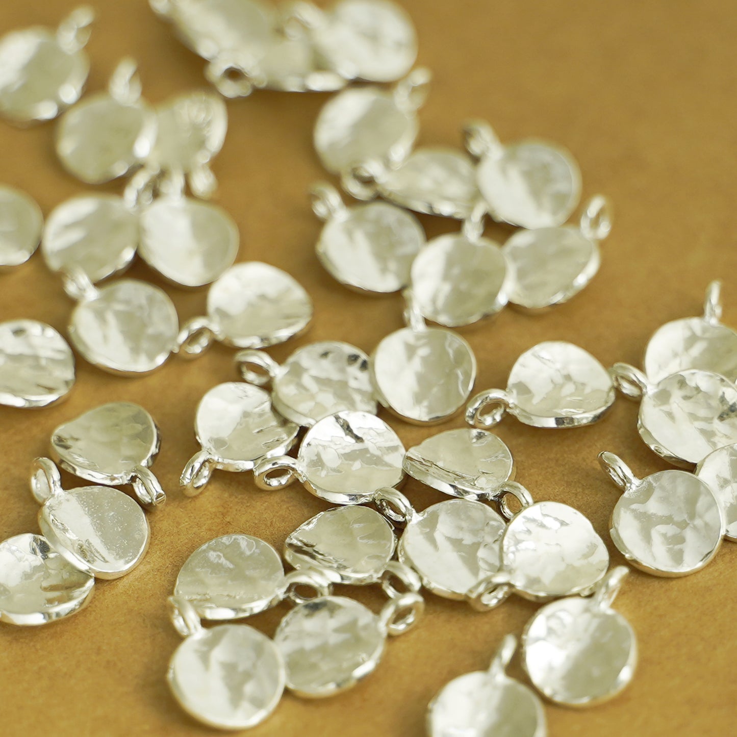 Sterling Silver Concave Hammered Bent Round Dot Disc Pebble Circle Charm - sugarkittenlondon
