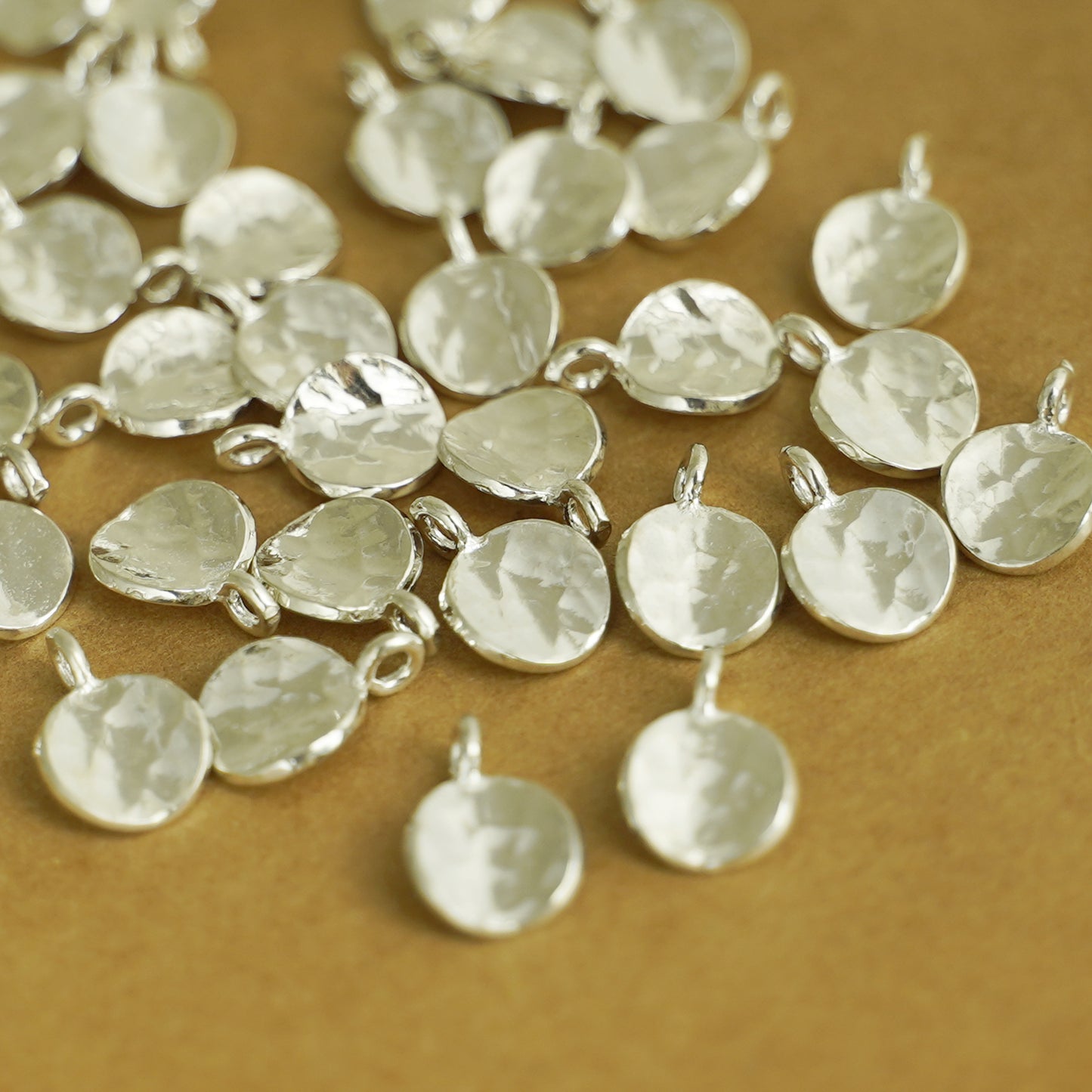 Sterling Silver Concave Hammered Bent Round Dot Disc Pebble Circle Charm - sugarkittenlondon