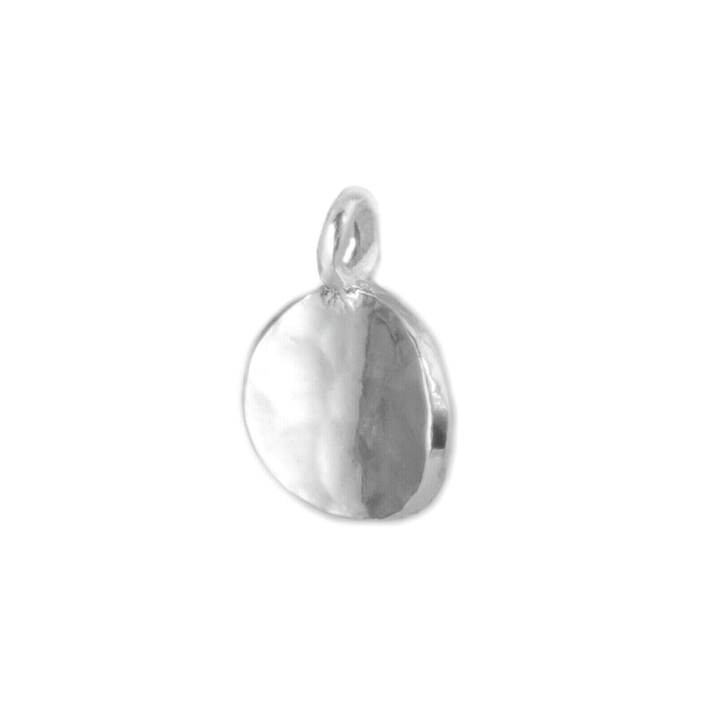Sterling Silver Concave Hammered Bent Round Dot Disc Pebble Circle Charm - sugarkittenlondon