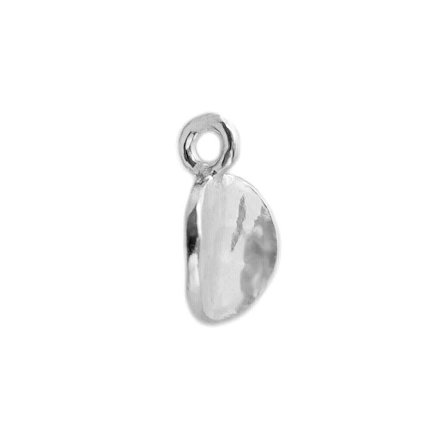 Sterling Silver Concave Hammered Bent Round Dot Disc Pebble Circle Charm - sugarkittenlondon