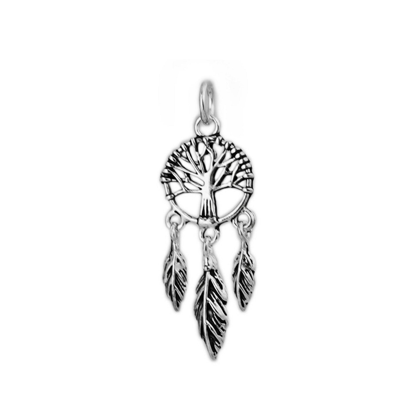 Sterling Silver Dream Catcher Tree of Life Heart Love Feather Charm Pendant - sugarkittenlondon
