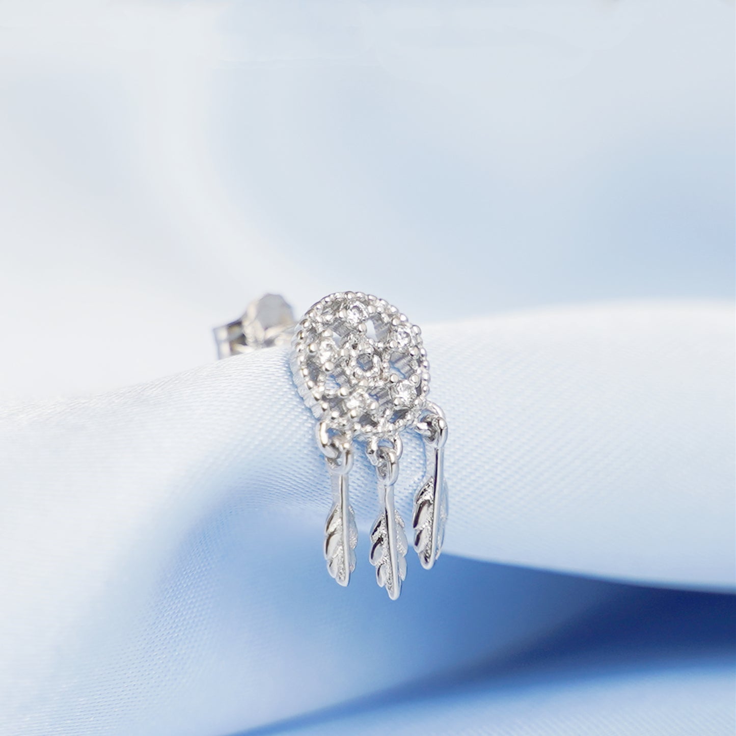Sterling Silver Dreamcatcher Earrings With Crystal CZ Protection Jewellery - sugarkittenlondon