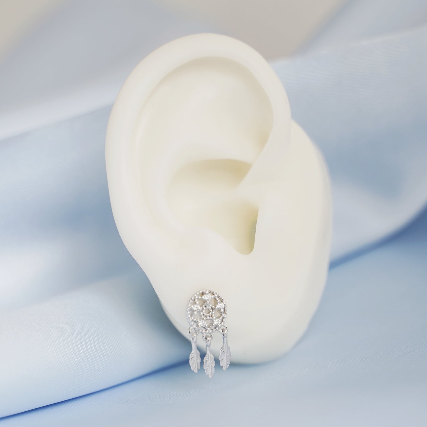 Sterling Silver Dreamcatcher Earrings With Crystal CZ Protection Jewellery - sugarkittenlondon