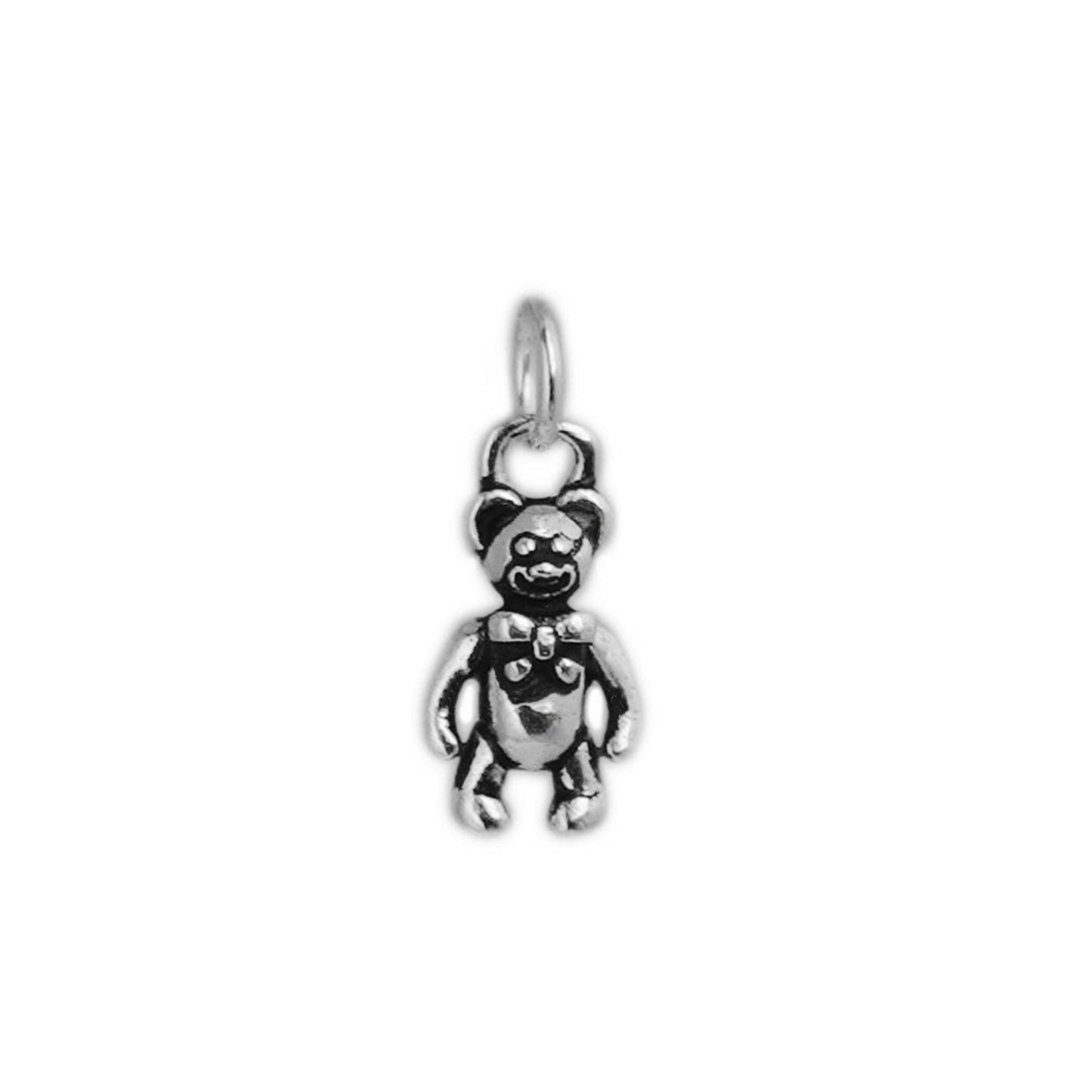 Sterling Silver Mini Oxidized 3D Bear with Bow Tie Charm Pendant - sugarkittenlondon