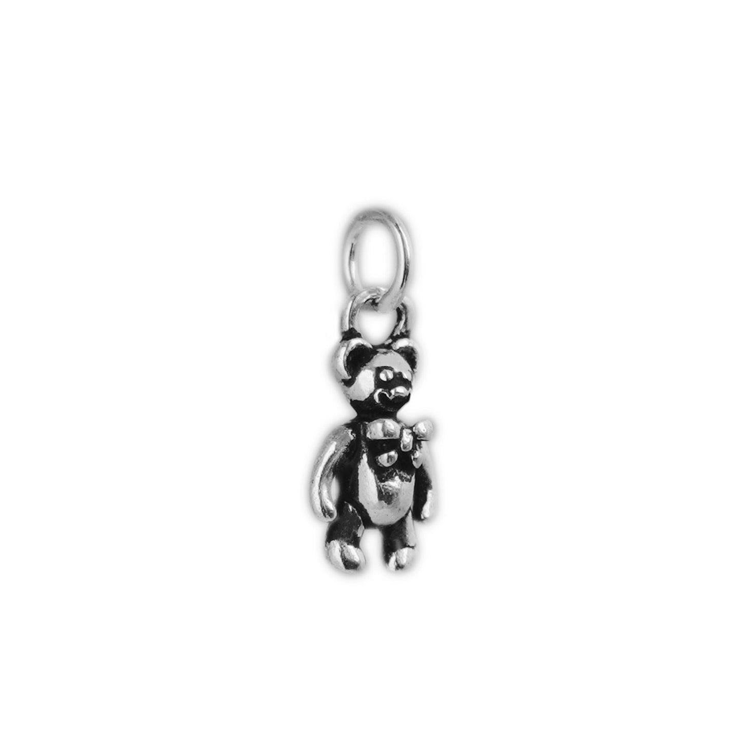 Sterling Silver Mini Oxidized 3D Bear with Bow Tie Charm Pendant - sugarkittenlondon