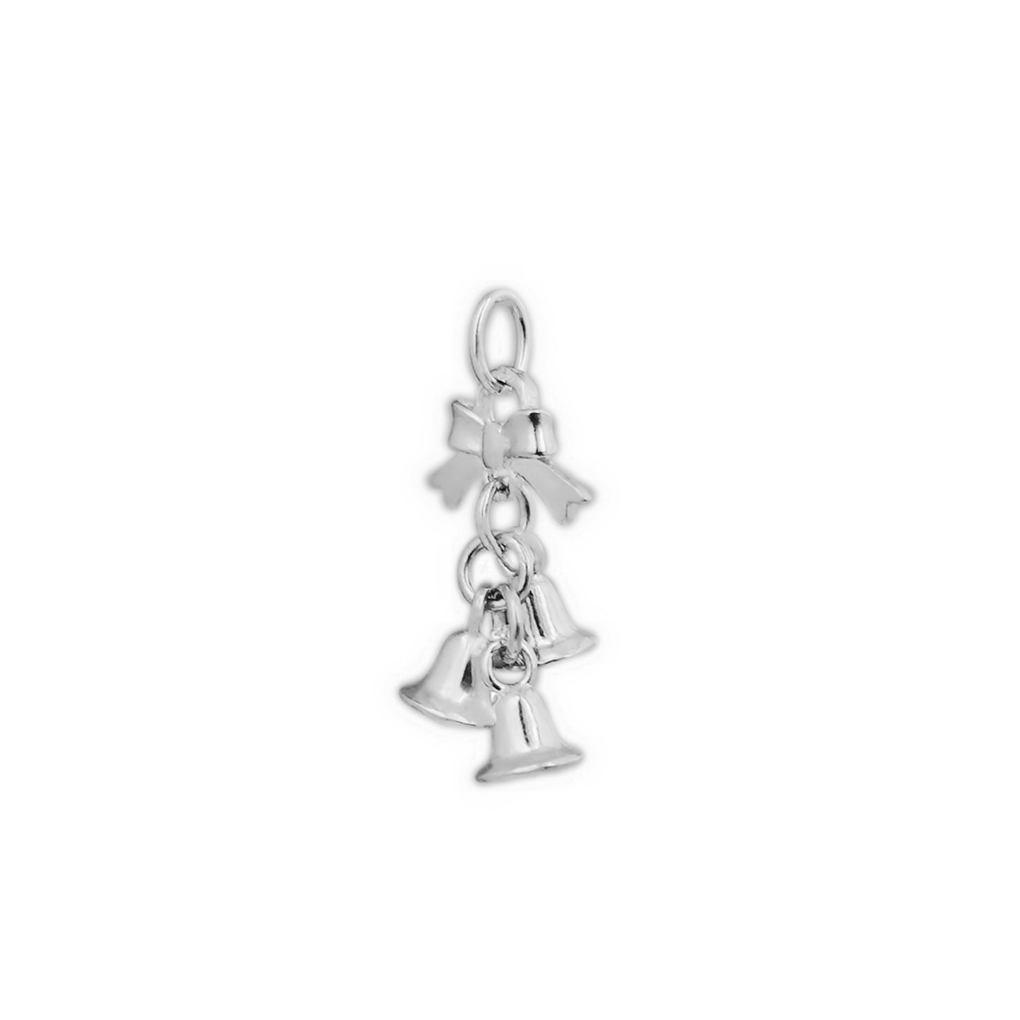 Sterling Silver Triple Jingle Bells w Bow Tie Xmas Set Pendant Charm - sugarkittenlondon
