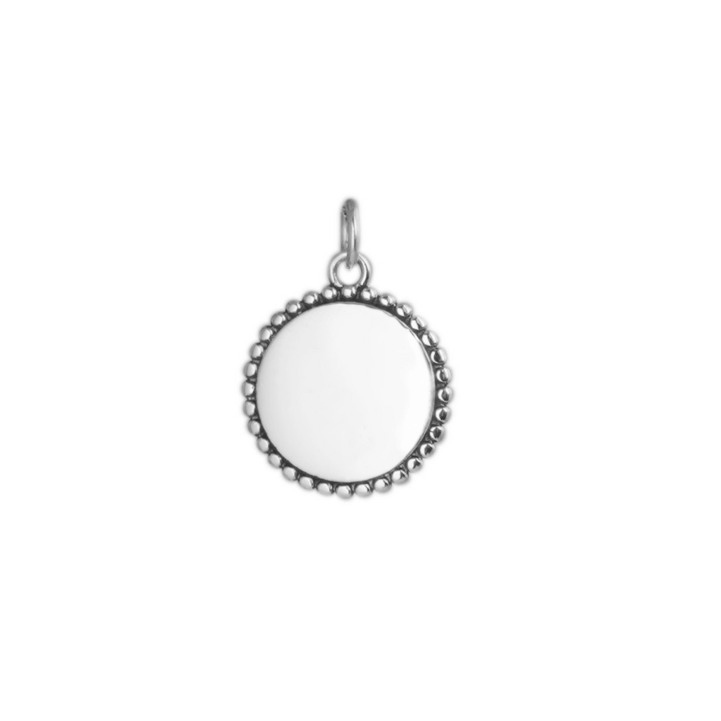 Sterling Silver Oxidized Shiny Beaded Edge Disc Dot Circle Round Pendant Charm - sugarkittenlondon
