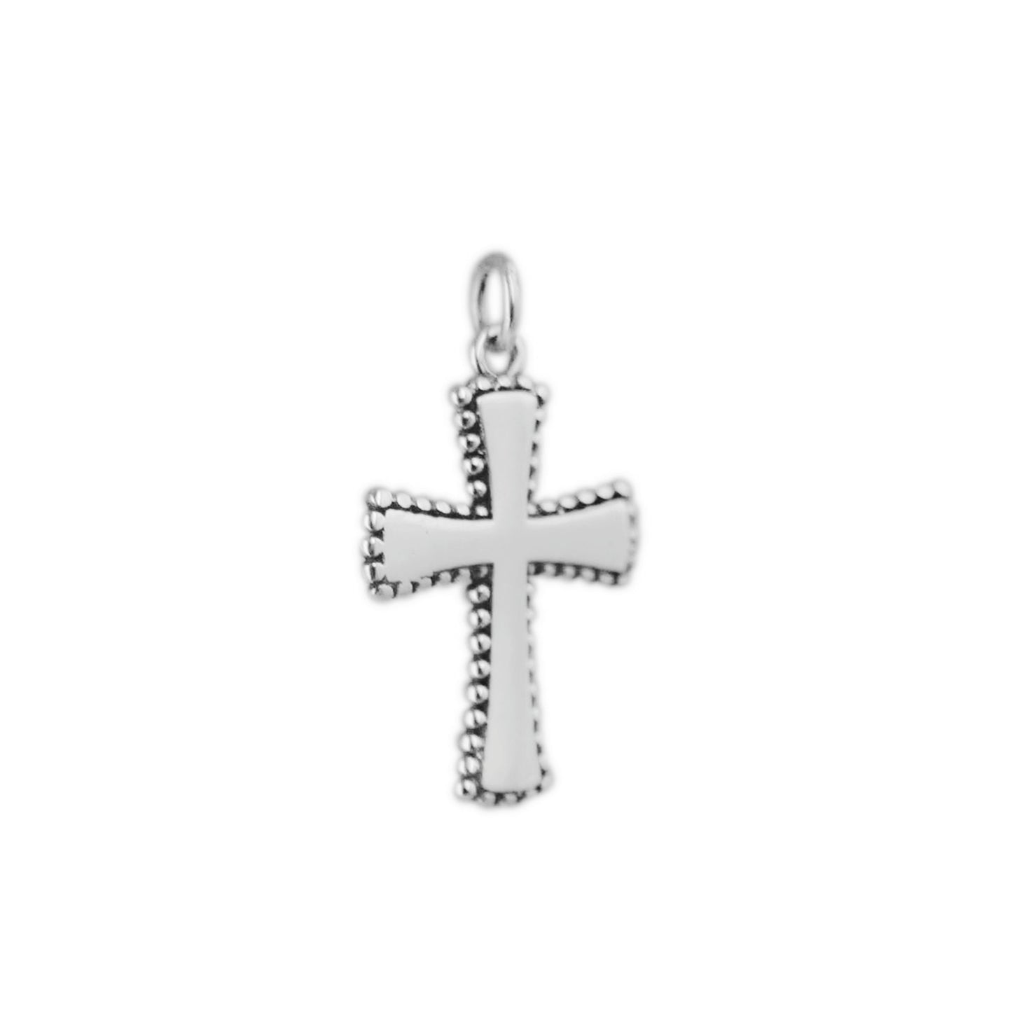 Sterling Silver Oxidized Simple Shiny Beaded Edge Flared Cross Pendant Charm - sugarkittenlondon