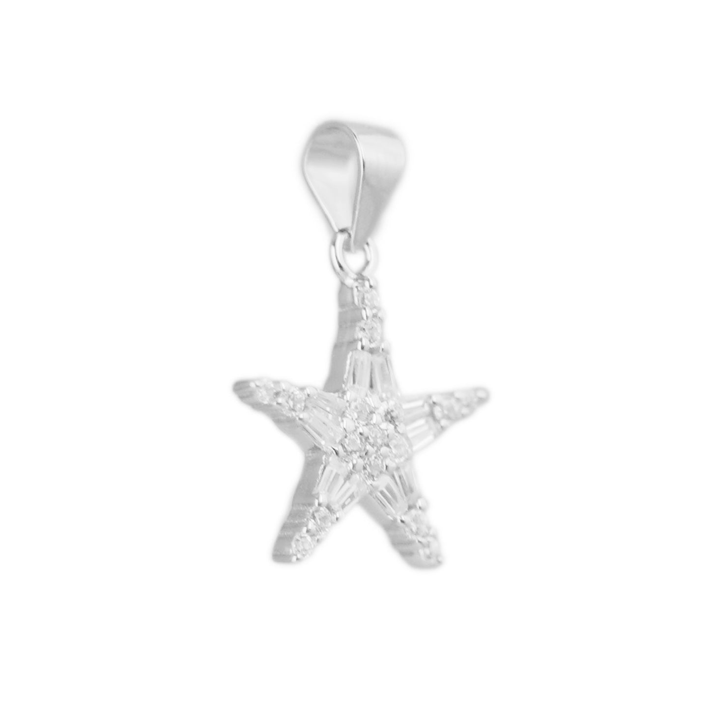 Sterling Silver 15mm Star Cubic Zirconia Pendant Necklace 3 Chains - sugarkittenlondon