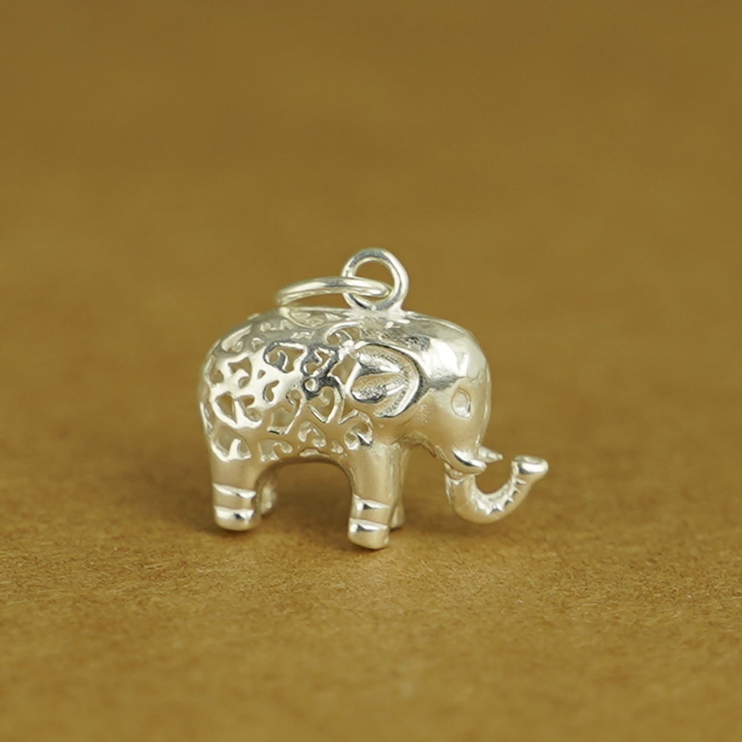 Sterling Silver Filigree 3D Elephant w Raised Trunk Pendant Charm 2 Tones - sugarkittenlondon