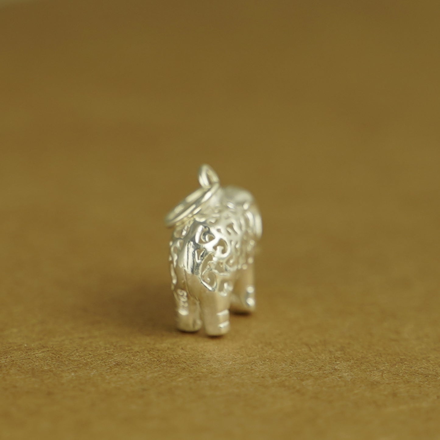 Sterling Silver Filigree 3D Elephant w Raised Trunk Pendant Charm 2 Tones - sugarkittenlondon