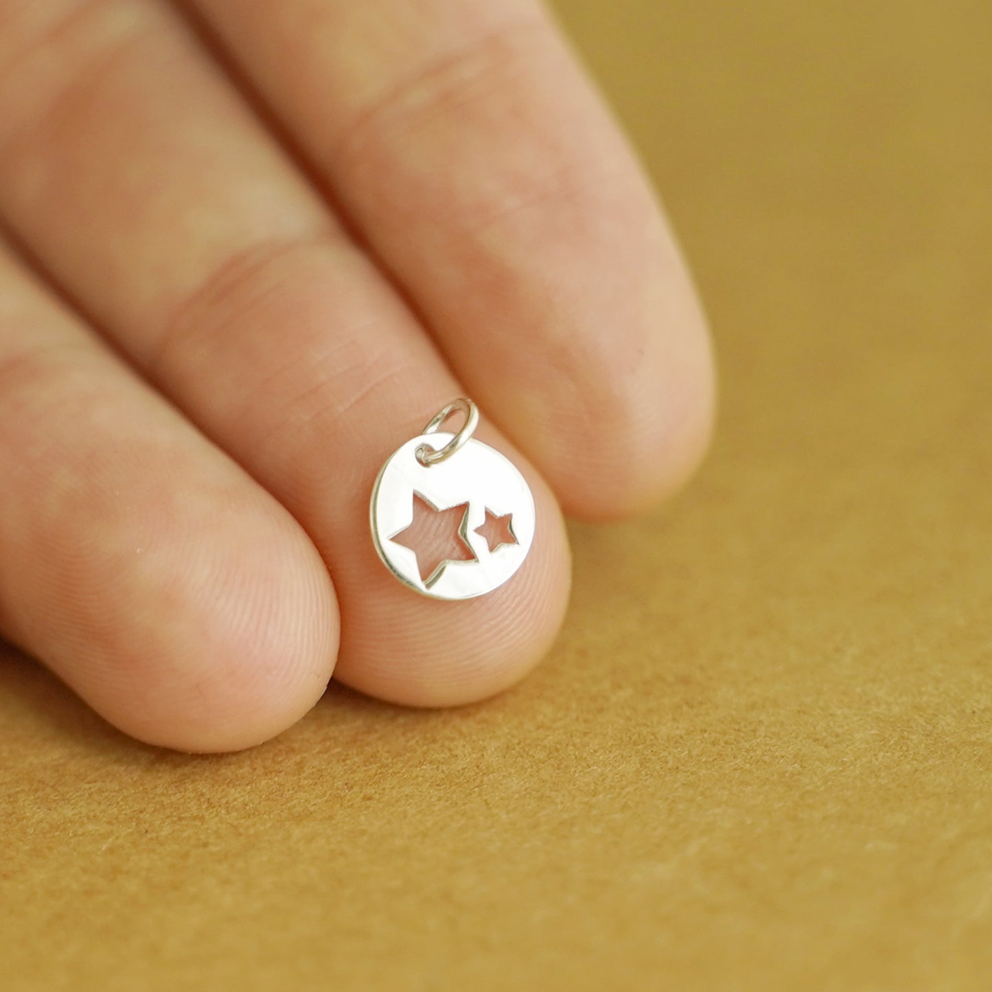 Sterling Silver 8mm Disc Double Stars Double-Sided Circle Dot Charm Pendant - sugarkittenlondon
