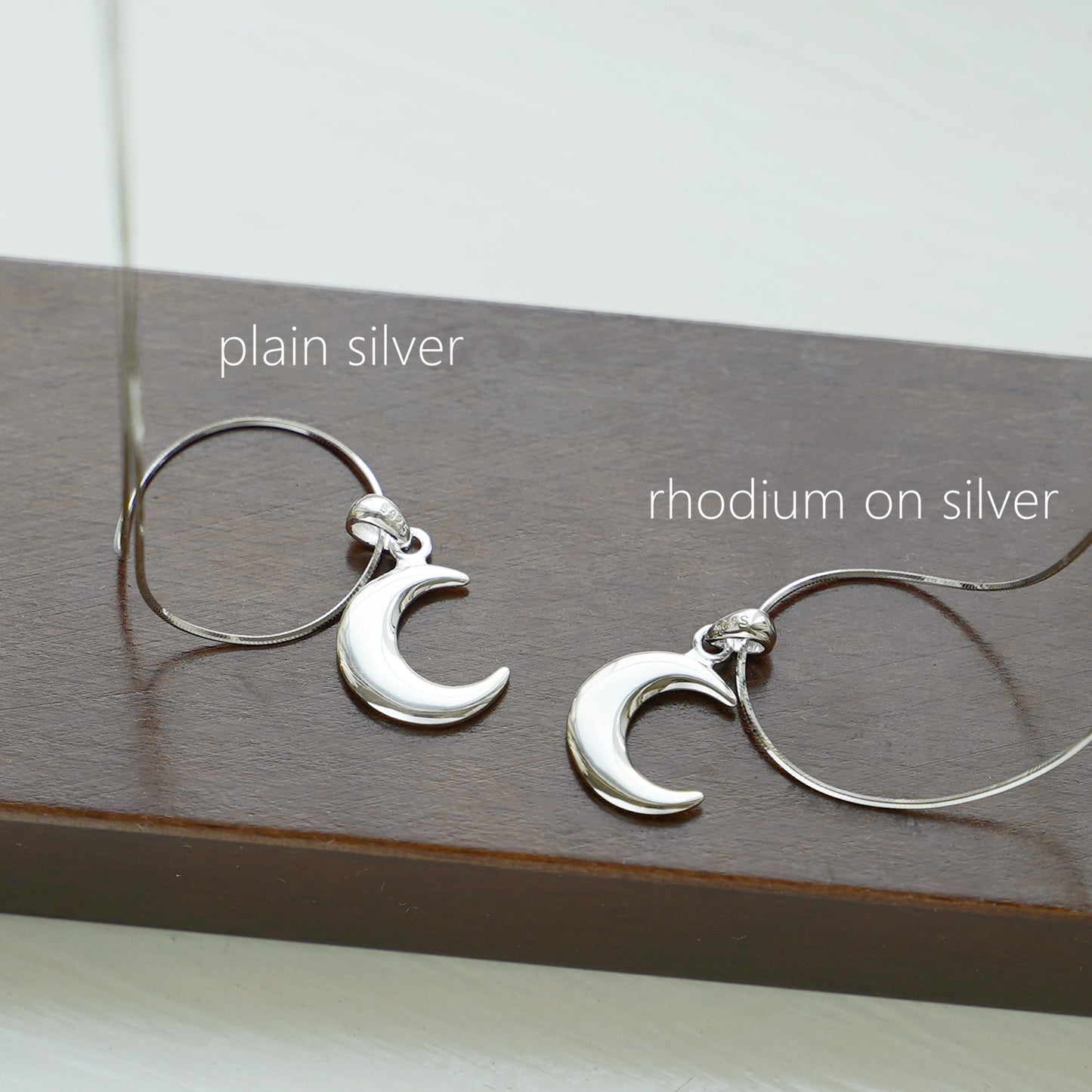 Sterling Silver Solid Polished Shiny Crescent Moon Charm Pendant Necklace - sugarkittenlondon