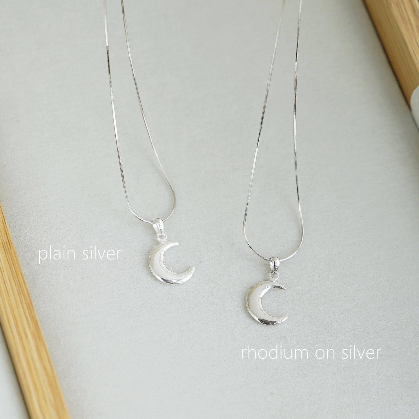 Sterling Silver Solid Polished Shiny Crescent Moon Charm Pendant Necklace - sugarkittenlondon