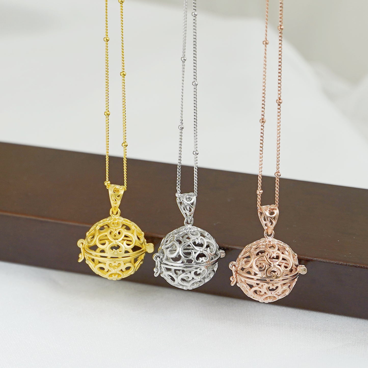 Sterling Silver Filigree Love Hearts Angel Caller Harmony Ball Pendant Locket - sugarkittenlondon