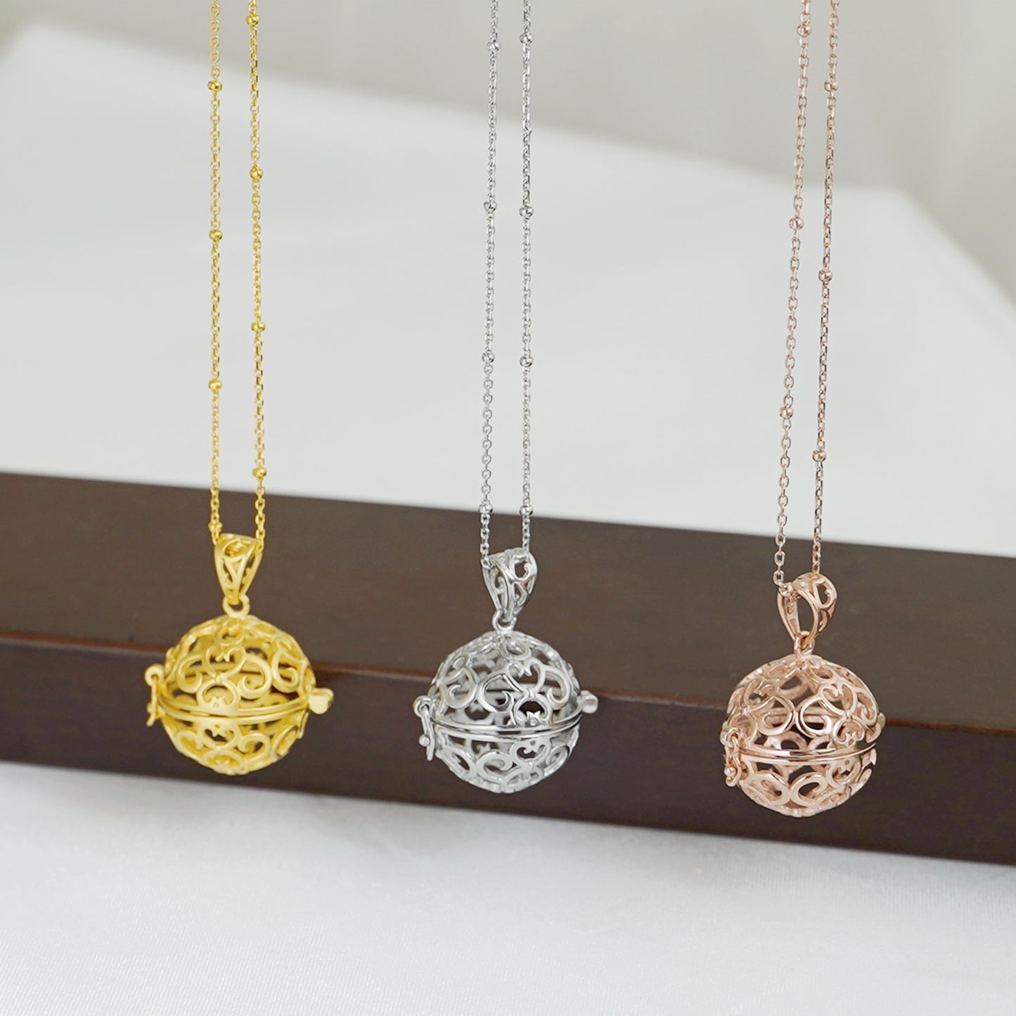 Sterling Silver Filigree Love Hearts Angel Caller Harmony Ball Pendant Locket - sugarkittenlondon
