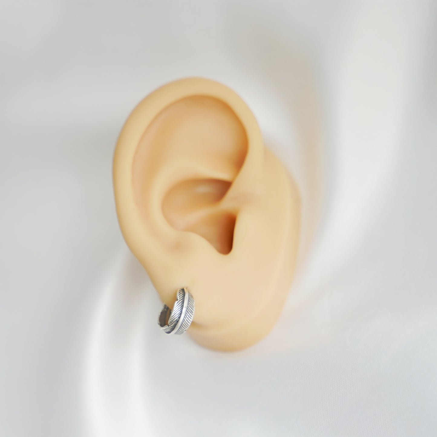 Sterling Silver Oxidized Retro Angel Wing Feather Drop Half Hoop Stud Earrings - sugarkittenlondon