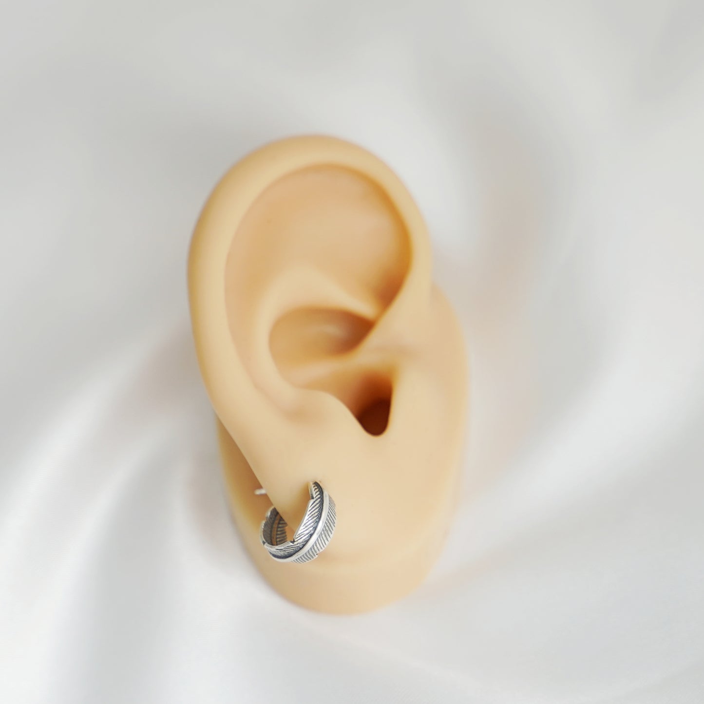 Sterling Silver Oxidized Retro Angel Wing Feather Drop Half Hoop Stud Earrings - sugarkittenlondon
