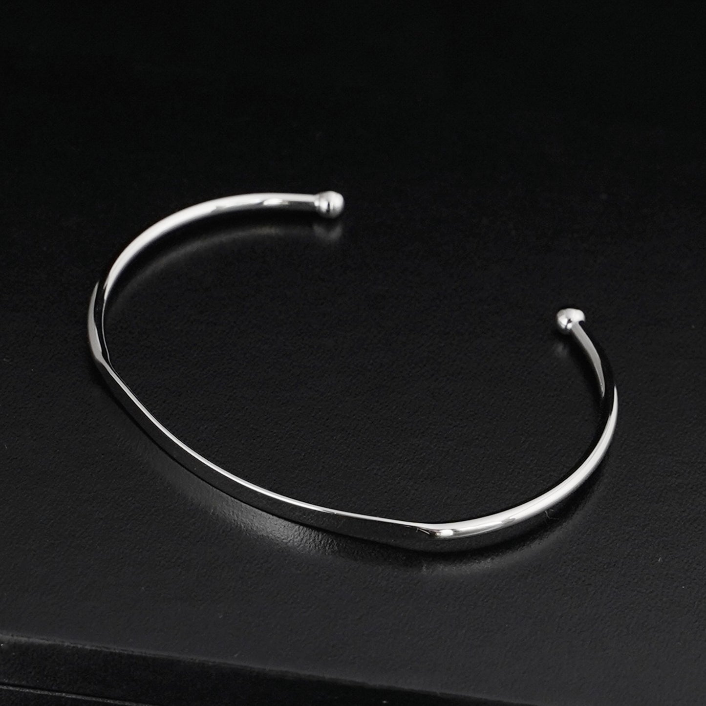 Sterling Silver Thin Identity Torque Cuff Beads Bangle Bracelet Full UK Hallmark - sugarkittenlondon