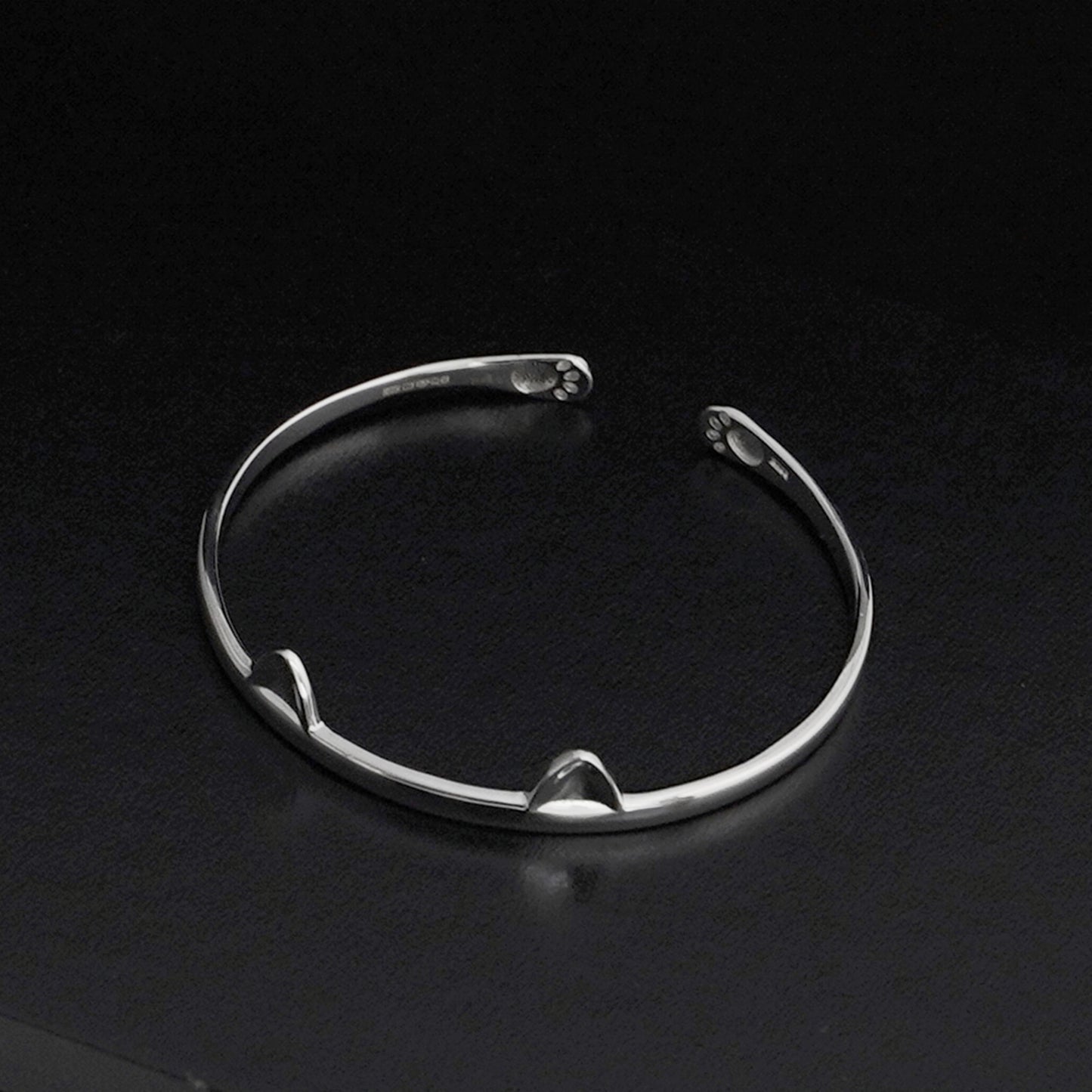 Sterling Silver Cat Kitten Ear Cuff Girls Bangle Bracelet Full UK Hallmark - sugarkittenlondon