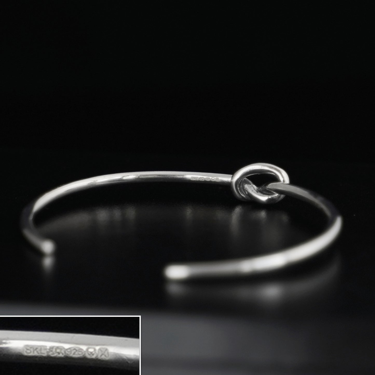 Sterling Silver Twisted Knot Heart Cuff Bangle Full Traditional UK Hallmark - sugarkittenlondon
