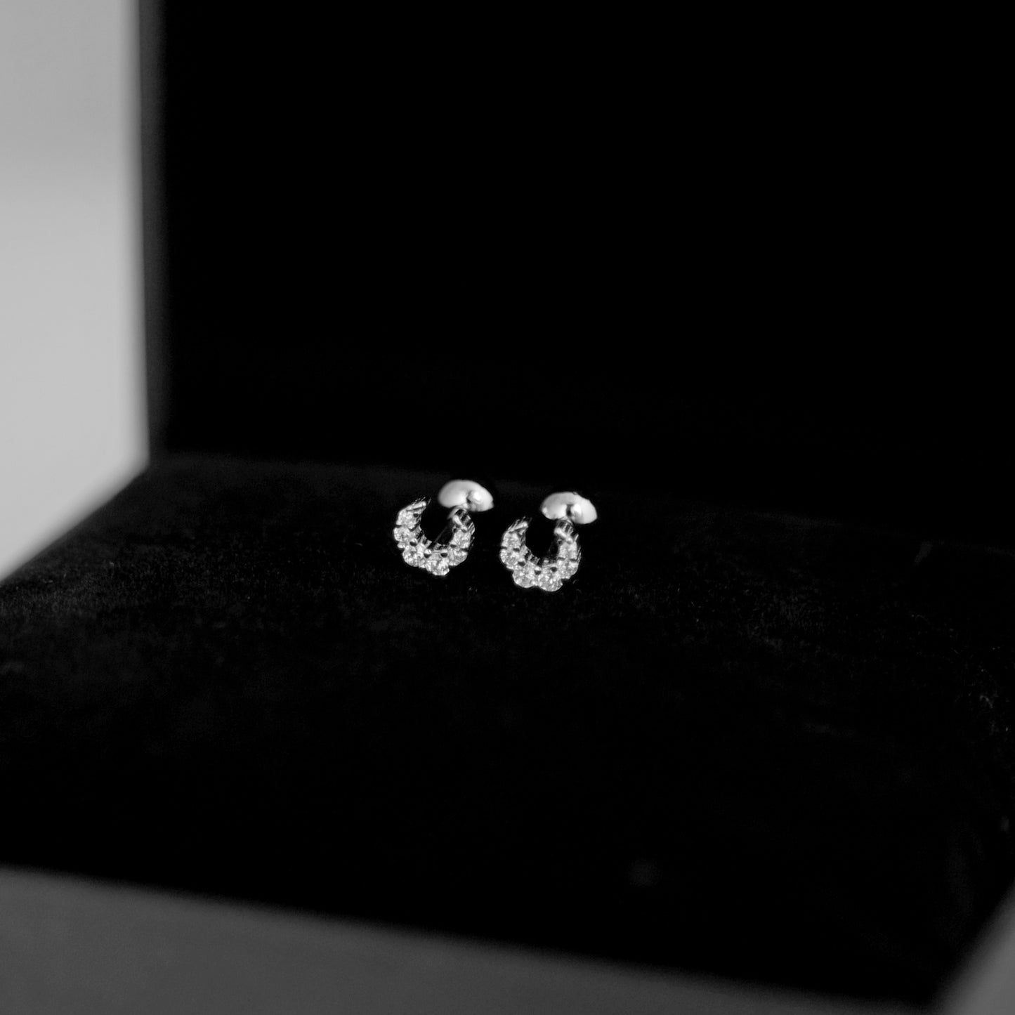 Sterling Silver Mini CZ Crescent Moon Barbell Bead Ball Screw Back Stud Earrings - sugarkittenlondon