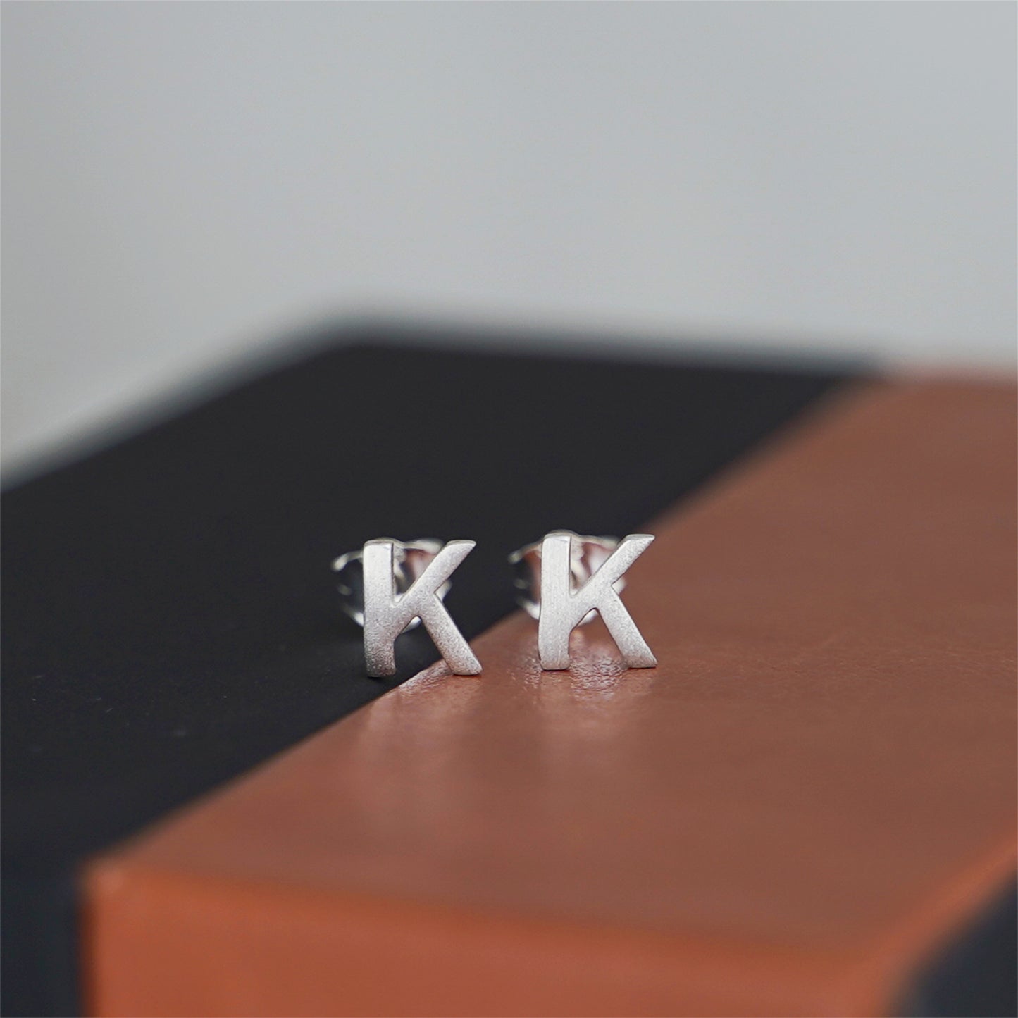 Sterling Silver Alphabet Letter Earrings Sans Serif Matte Initial Studs - sugarkittenlondon