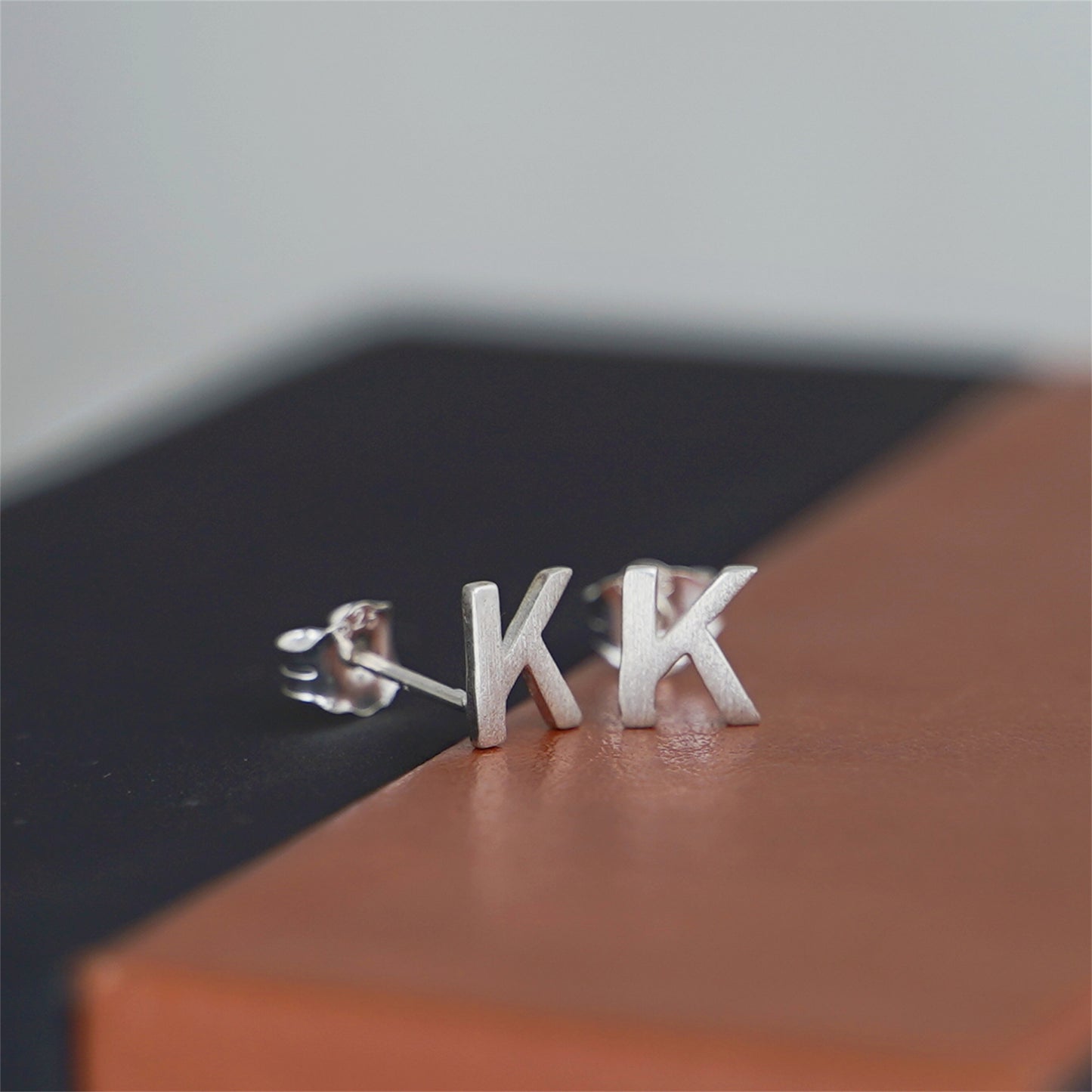 Sterling Silver Alphabet Letter Earrings Sans Serif Matte Initial Studs - sugarkittenlondon