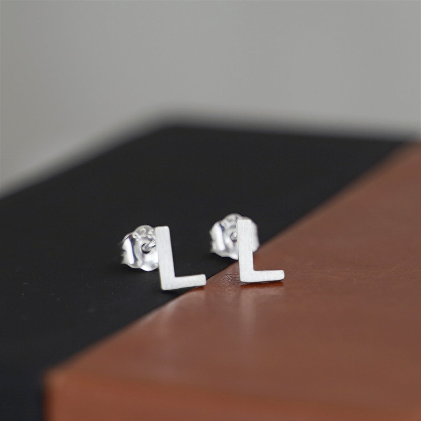 Sterling Silver Alphabet Letter Earrings Sans Serif Matte Initial Studs - sugarkittenlondon