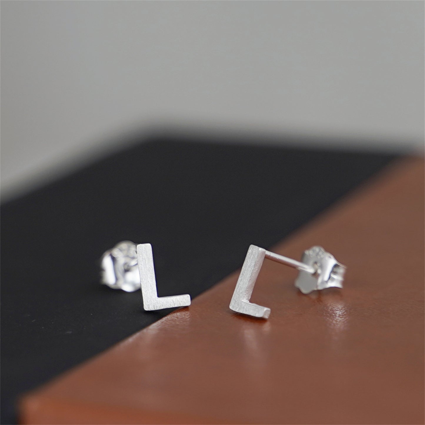 Sterling Silver Alphabet Letter Earrings Sans Serif Matte Initial Studs - sugarkittenlondon