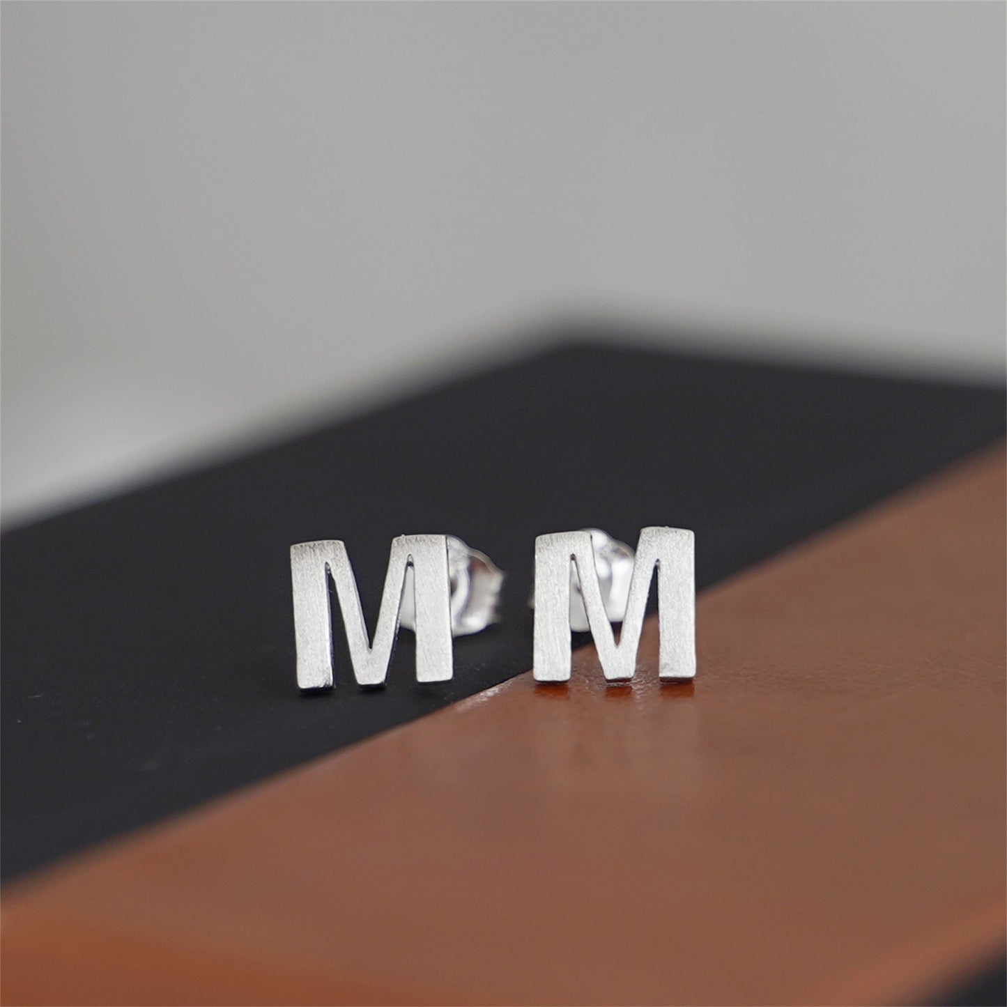 Sterling Silver Alphabet Letter Earrings Sans Serif Matte Initial Studs - sugarkittenlondon