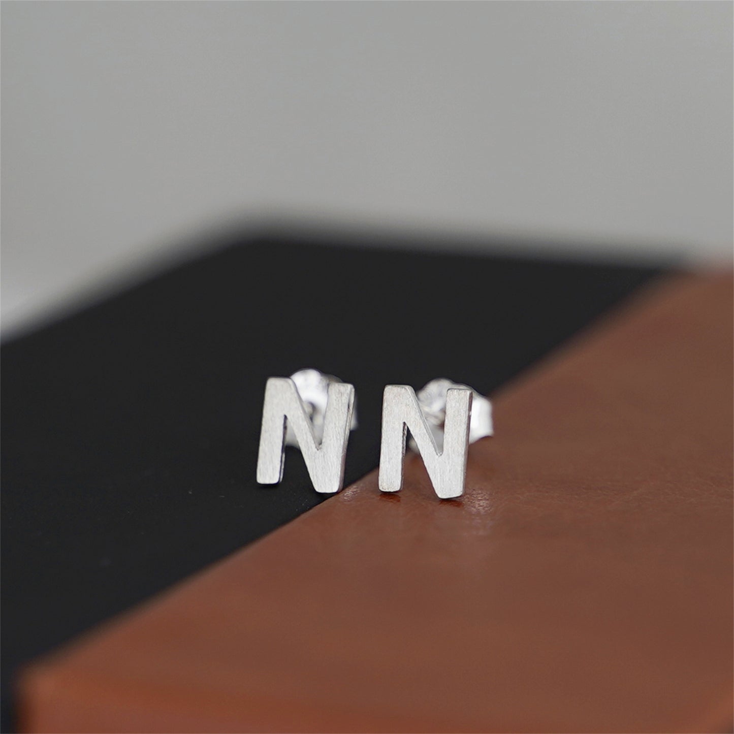Sterling Silver Alphabet Letter Earrings Sans Serif Matte Initial Studs - sugarkittenlondon