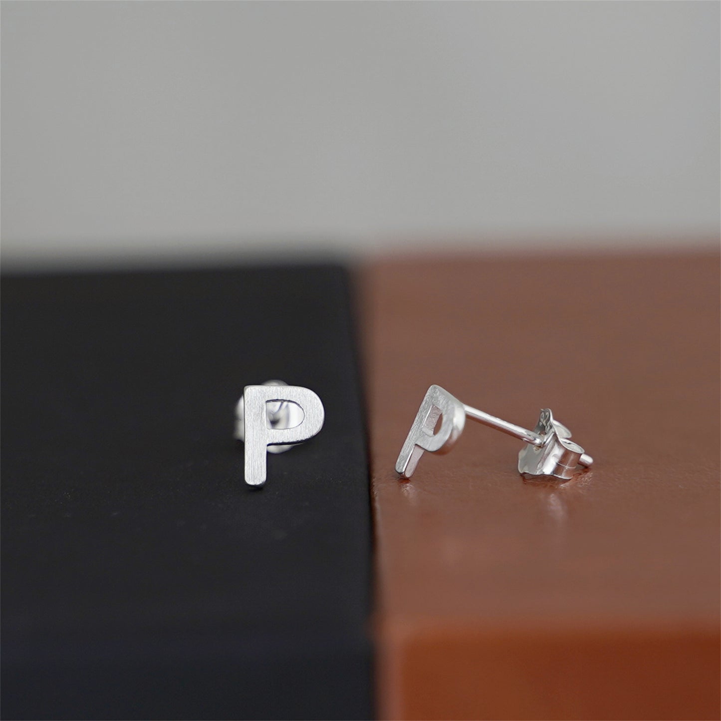 Sterling Silver Alphabet Letter Earrings Sans Serif Matte Initial Studs - sugarkittenlondon