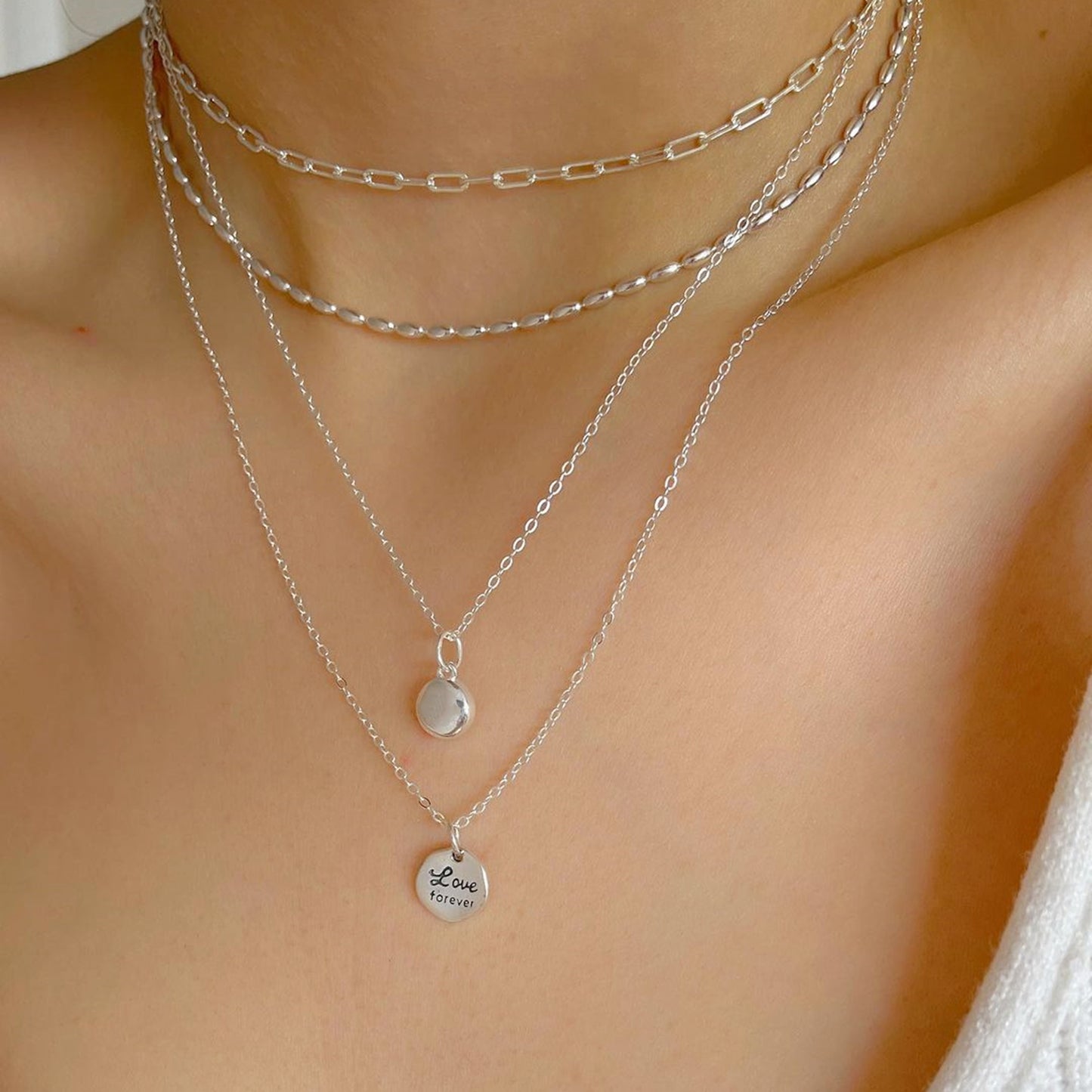 Sterling Silver Solid Irregular Hexagon Concavo-Convex Love Forever Tag Pendant - sugarkittenlondon
