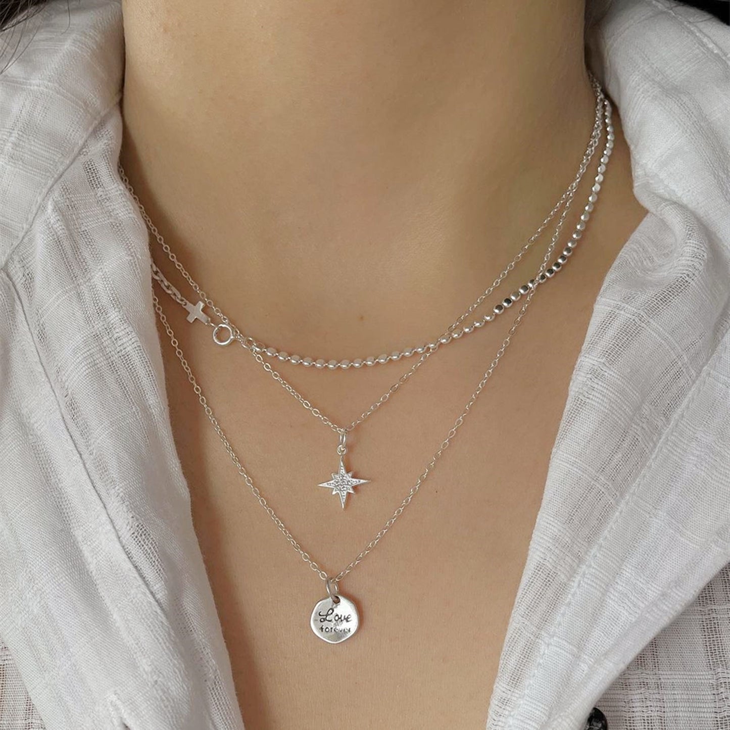 Sterling Silver Solid Irregular Hexagon Concavo-Convex Love Forever Tag Pendant - sugarkittenlondon